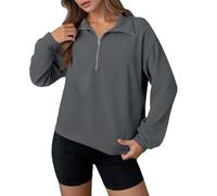 Women Sweatshirt Zipper Casual Long Sleeve Pullover Tops Stand Collar Loose Fit Simple Solid Color Outerwear for Everyday Autumn Fashion Wolf Pullover Women, gray, XXL