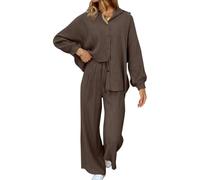 Women Sweatsuits Women's 2 Piece Outfits Long Sleeve Button Down Shirts And Pants Set Casual Loungewear Sets(Coffee,XXL)
