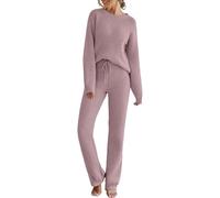 Women Sweatsuits Women's 2 Piece Outfits Sets Fuzzy Fleece Long Sleeve Loungewear Sweater Pants Pajama Sets(Purple,L)