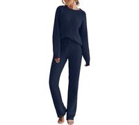Women Sweatsuits Women's 2 Piece Outfits Sets Fuzzy Fleece Long Sleeve Loungewear Sweater Pants Pajama Sets(Dark Blue,XL)