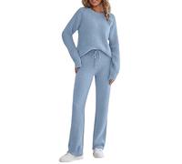 Women Sweatsuits Women's 2 Piece Outfits Sets Fuzzy Fleece Long Sleeve Loungewear Sweater Pants Pajama Sets(Blue,M)