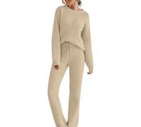 Women Sweatsuits Women's 2 Piece Outfits Sets Fuzzy Fleece Long Sleeve Loungewear Sweater Pants Pajama Sets(Khaki,L)