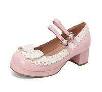 Women Sweet Mary Janes Female Pumps Block Heels Mixed Color Bowknot Double Buckle Strap Plus Size Style Shoes pnnrk 12