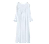 Women Sweet Princess Victorian Palace Pajamas Lace Floral Embroidered Neck Nightgown Sleep Shirt Dress Comfortable Nightdress Nightie Nightgown Sleepwear Lounge Dress Light Blue XL