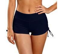 Women Swim Shorts High Waisted Adjustable Ruched Side Tie Bikini Bottoms Swimsuit Board Boy Short for Ladies Quick Dry Beachwear for Beach Pool Navy