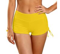 Women Swim Shorts High Waisted Adjustable Ruched Side Tie Bikini Bottoms Swimsuit Board Boy Short for Ladies Quick Dry Beachwear for Beach Pool Yellow