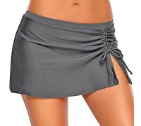 Women Swim Skirt Drawstring Tie Anti-Light Summer Sexy Low Waist Skirt Pleated Split Beach Skirt Sporty Swimming Solid Bikini Skirt Swimwear for Women UK Sale Clearance Grey