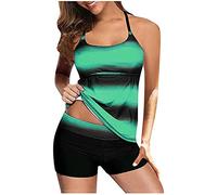 Women Swim Tops and Shorts UK Clearance, Two Piece Swimsuits Ruched Tummy Control Swimwear Oblique Print Swim Tank Tops High Waist Briefs Beach Bathing Suit Set Ladies Summer Deals Green