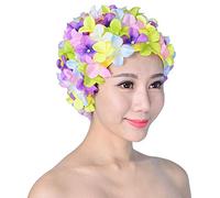 Women Swimming Cap, Retro Breathable Swim Caps with Flowers - Petal Bathing Cap(Multicolor)