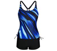 Women Swimming Costume,Strappy Tankini Swimsuits Drawstring Bathing Suits Two Piece Floral Print Swimwear with Shorts