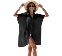 Women Swimsuit Coverup Shirt Dress Button Down Bathing Suit Cover Up Beachwear Oversized Bikini Dress (Black, One Size)