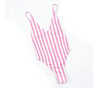 Women Swimsuits One Piece Sexy Cut Out Monokini Striped Padded Halter Deep V Neck Low Back Swimwear Summer Bathing Suits,Pink,M