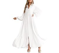 Women Swing Maxi Dress Long Puff Sleeve Button Boho Ruffle Tiered Flowy A-line Long Dresses Cocktail Party Evening Beige