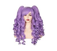 Women Synthetic Hair 24 Inch Long Curly Cosplay Wig Halloween Wigs For Party With 2 Ponytails Adds Volume(Light purple)