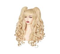 Women Synthetic Hair 24 Inch Long Curly Cosplay Wig Halloween Wigs For Party With 2 Ponytails Adds Volume(Blonde)