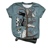 Women T Shirt Animals Graphic Cat Print Comic Relief 2025 T-Shirts Ladies Girls Tops Funny Cute Animal Loose Tees Blouse Shirts Dressy Sale Clearance Vintage Retro Tunic Tops Light Blue