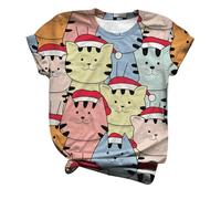 Women T Shirt Animals Graphic Cat Print Comic Relief 2025 T-Shirts Ladies Girls Tops Funny Cute Animal Loose Tees Blouse Shirts Dressy Sale Clearance Vintage Retro Tunic Tops Pink