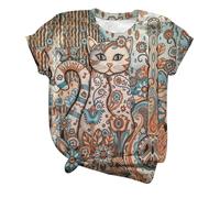 Women T Shirt Animals Graphic Cat Print Comic Relief 2025 T-Shirts Ladies Girls Tops Funny Cute Animal Loose Tees Blouse Shirts Dressy Sale Clearance Vintage Retro Tunic Tops Coffee