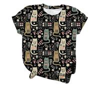 Women T Shirt Animals Graphic Cat Print Comic Relief 2025 T-Shirts Ladies Girls Tops Funny Cute Animal Loose Tees Blouse Shirts Dressy Sale Clearance Vintage Retro Tunic Tops Black