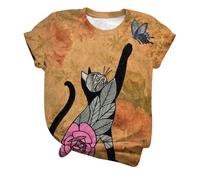 Women T Shirt Animals Graphic Cat Print Comic Relief 2025 T-Shirts Ladies Girls Tops Funny Cute Animal Loose Tees Blouse Shirts Dressy Sale Clearance Vintage Retro Tunic Tops Orange