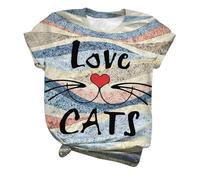 Women T Shirt Animals Graphic Cat Print Comic Relief 2025 T-Shirts Ladies Girls Tops Funny Cute Animal Loose Tees Blouse Shirts Dressy Sale Clearance Vintage Retro Tunic Tops Sky Blue