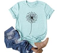 Women T Shirt Daisy Flower/Dandelion Graphic Print T-Shirt Crew Neck Short Sleeve Tee Tops Summer Tops Basic Tshirts Tank Tops Tee Loose Casual Shirts Blouse for Teen Girls (a-Sky Blue, XXXXXL)