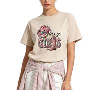 Women T-Shirt Let's Go Girls Pink Cowboy Hat Rose Cowgirl Boots Print Crew Neck Short Sleeve Soft Loose Casual Western Party Daily Tee Tops