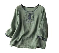 Women T-Shirt Tops for Women UK Cotton Linen Floral Printed Tops Fashion Chic Tops Ladies Blouse Round Neck Square Neck T-Shirt Casual Loose Short Sleeve Shirt Summer Tops Clearance Green