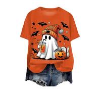 Women T Shirts Halloween Ghosts Pumpkins T Shirt Skeleton Bats Tops Womens Witchy Halloween Shirt Kids Tee for Children Round Neck Tshirt for Girls Spooky Comfortable Tee Top