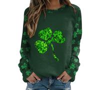 Women T Shirts Ladies ST. Patrick's Day Tops Green T Shirt Ireland Irish Printed Blouse Long Sleeve Tunics Tops O-Neck Casual T-Shirt Baggy Pullover (A_AG, M)