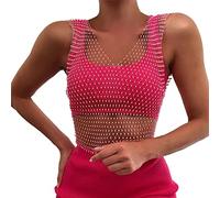 Women T Shirts,Women'S Sexy Rhinestone Mesh Tank Tops See Through Crop Top