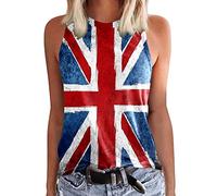 Women Tank Tops England Flag Print Tshirt Sleeveless Casual Summer Top Britain Union Jack UK Flag Crew Neck Tee Blouses Vest Shirts
