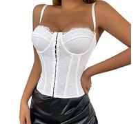 Women Tank Tops Lace Bustier Mesh Sexy Vintage Spaghetti Strap Open Back Boned Corset Going Out Party Crop Top for Daily Party