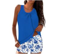 Women Tankini Sets with Shorts Modest Swimsuits 2 Piece Tummy Control Padded Swimwear Higth Waist Solid & Printed Suit Ladies Strap Swim Tank Tops Stretch Trunks Beach Bathing Outfit