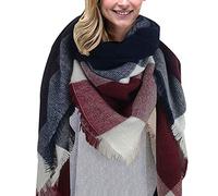 Women Tartan Scarf - Winter Long Scarves Plaid Warm Wraps Wool British Style For Ladies Spinning Tassel Shawl Long Stole (6 Large Tartan-Black White Red)(Size: M)