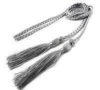 Women Tassel Braided Waist Rope Ladies Belt for Dress Thin Pu Leather Girls Dress Strap Tassel Fringe Chain Belts Silver