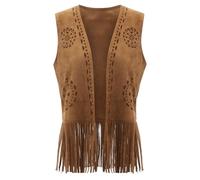 Women Tassel Vest Faux Suede Rivets Sleeveless Fringe Waistcoat Fashion Western 70s Hippie Jacket Cardigan Streetwear (B-01, S)