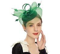 Women Tea Party Fascinator Kentuckys Derbys Hat Fascinator Pillbox Hat Headband for Cocktail Crossed Headbands Feather Flower Fascinator (Green, One Size)