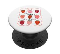 Women Teaching is My Jam Strawberry Coquette Teacher Girls PopSockets Adhesive PopGrip