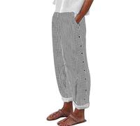 Women Tear Away Stripe Pants Y2k High Split Side Buttons Elastic Waist Loose Joggers Sweatpants Post-Surgery Trousers (Black, M)