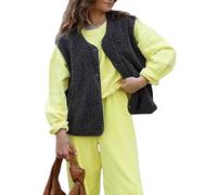 Women Teddy Fleece Gilet Button Down Vest Soft Sherpa Fluffy Loose Fit Waistcoat Warm Cozy Plush Vest Cardigan Outerwear (Black A, L)