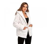 Women Teddy Jacket Coat Casual Faux Fur Jacket Shaggy Oversized Shearling Winter Coat for Women Long Sleeve Zipper Teddy Outwear (White,Xxxl)