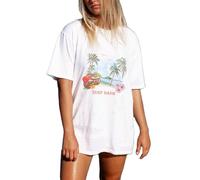 Women Teen Girls Oversized Graphic Tees Y2K Short Sleeve Vintage Floral Baggy T-Shirt Cute Summer Coastal Beach Top, A White, S