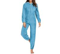Women Thick Plush Sleeping Romper Long Sleeve Zipper Hooded Jumpsuit Thick Cozy Teddy Fleece Winter Jumpsuit with Bear Ear Hat (blue A, XXL)