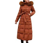 Women Thickened Long Down Jacket Hooded Maxi Winter Puffer Outerwear Parka Coat with Belt