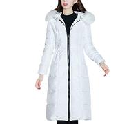 Women Thickened Long Down Jacket Hooded Winter Puffer Outerwear Windproof Parka Coats White