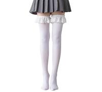 Women Thigh High Socks Cute Frilly Lace Patchwork Velvet Over Knee Long Stockings Cosplay Anime Hosiery