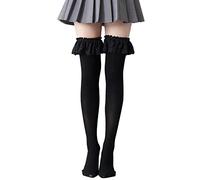 Women Thigh High Socks Cute Frilly Lace Patchwork Velvet Over Knee Long Stockings Cosplay Anime Hosiery