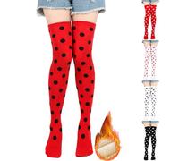 Women Thigh High Socks Polka Dot Socks Knee High Long Stockings Leg Warmer Outdoor Sport Socks Lingerie with Attached Stockings Knee High Socks for Girls Women Colorful (Watermelon Red, One Size)