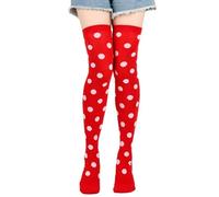Women Thigh High Socks Polka Dot Socks Knee High Long Stockings Leg Warmer Outdoor Sport Socks Lingerie with Attached Stockings Knee High Socks for Girls Women Colorful Athletic Leg (Red, One Size)